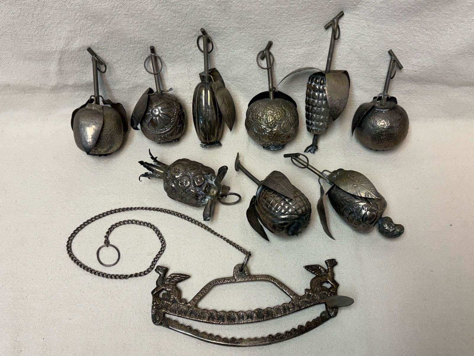 Vtg Silver Metal Afro Brazilian Amulet Penca De Balangandan 9 Fruit Charms Chain