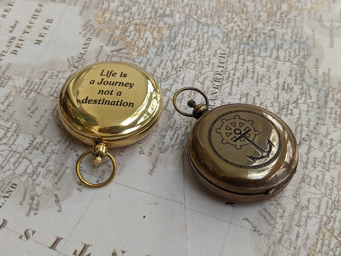 Custom Brass Golden Compass For Adventure | Elegant Locket Compass For Christmas