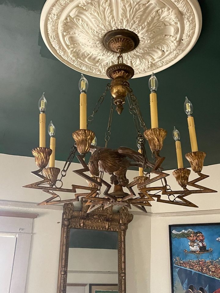 Antique Thunder Rods Lighting Grand Chandelier Wood Eagle Solid Metal Plaster