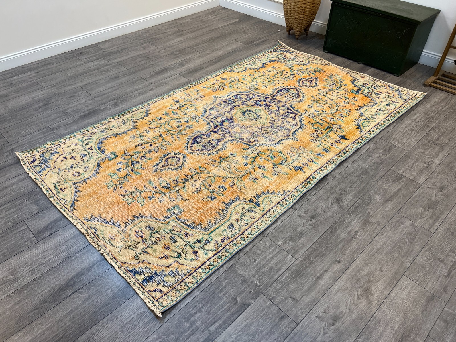 Orange Area Rug, Handmade Turkish Wool Rug, Bohemian Rug, Floor Rug, 5 x 8.6 ft