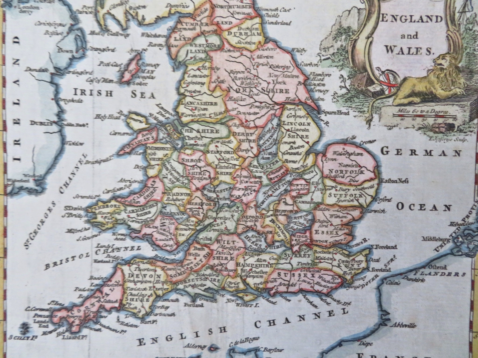 England & Wales United Kingdom London 1772 Jefferys decorative hand color map