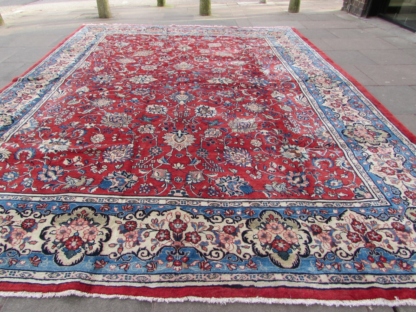 Vintage Traditional Hand Made Rug Oriental Wool Red Blue Large Carpet 453x346cm