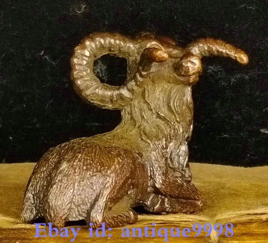 1.9″ Collect Old China Pure Bronze Dynasty Fengshui 12 Zodiac Year Sheep Statue