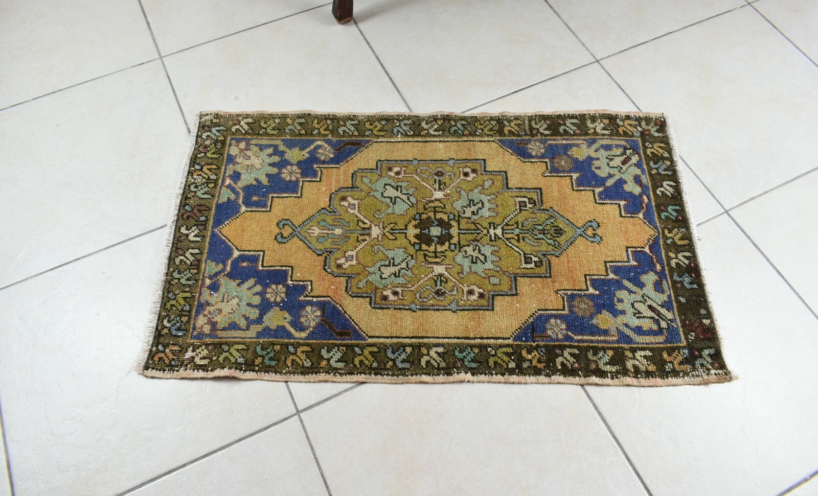 Turkish Runner 3.1×1.8 ft Vintage Small Rug Oushak Runner Anatolian Mini Rug Y60