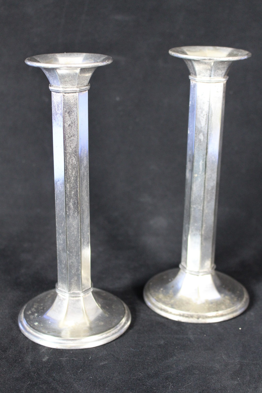 Pairpoint Art Deco Sterling Silver Plated Candle Stick Holders 8 1/2″ 1930’s