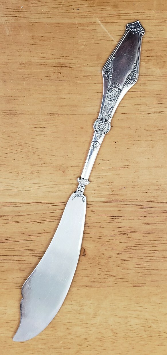 🔎👀ANTIQUE c1879! ORIENT🏯 PTRN SILVERPLATE FLAT HANDLE MASTER BUTTER🧈 KNIFE
