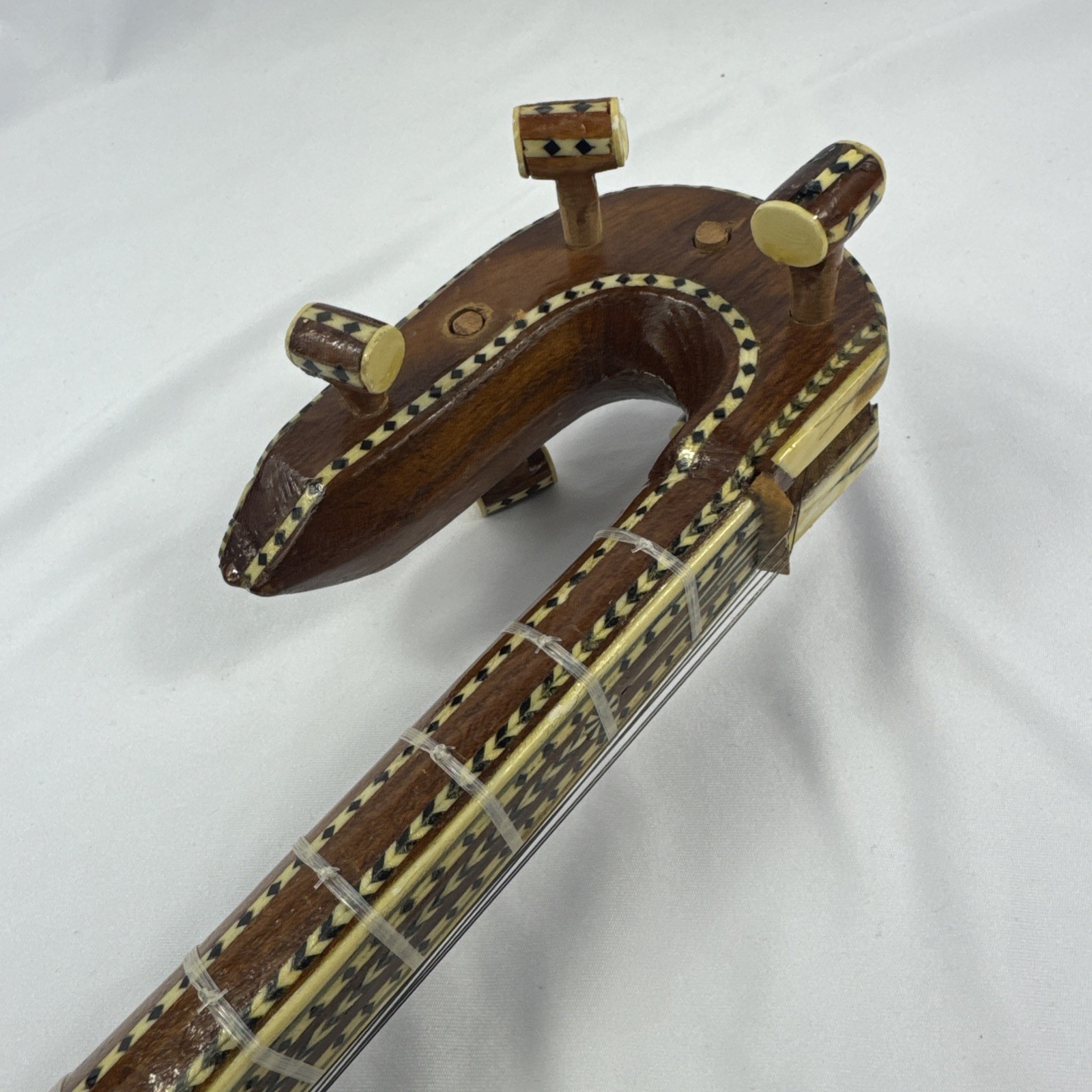 Vintage Asian Rawap Musical String Instrument Snakeskin Design 23 Inches Long