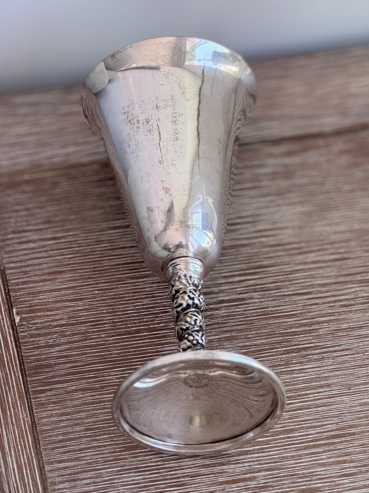 Vintage IFS Ltd Silverplate Wine Goblets Braided Vine Stem Spain Pair AS-IS Wear