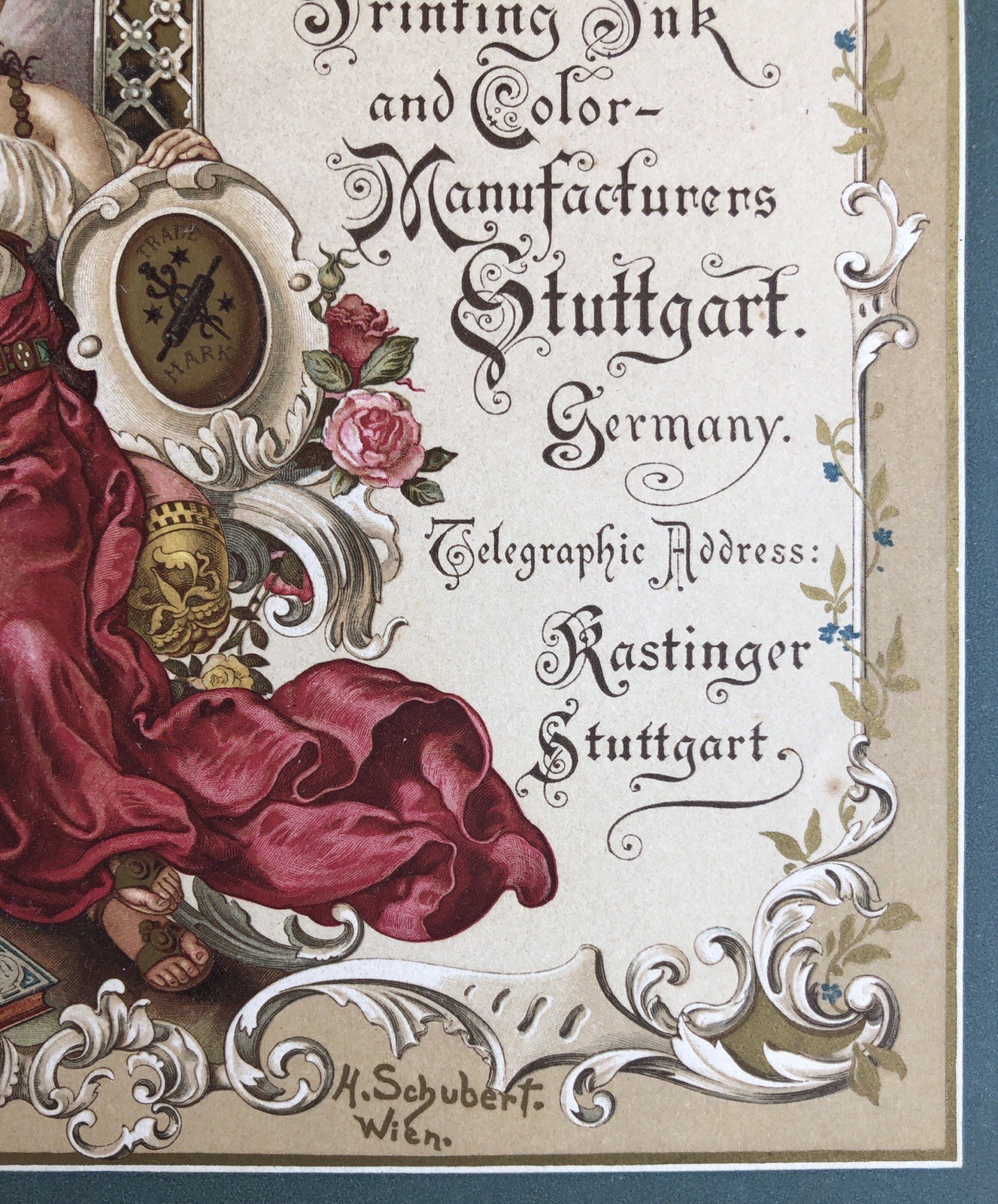 19th C. Advertising Card Kast & Ehinger, Printing Ink & Makers of Color, Germany