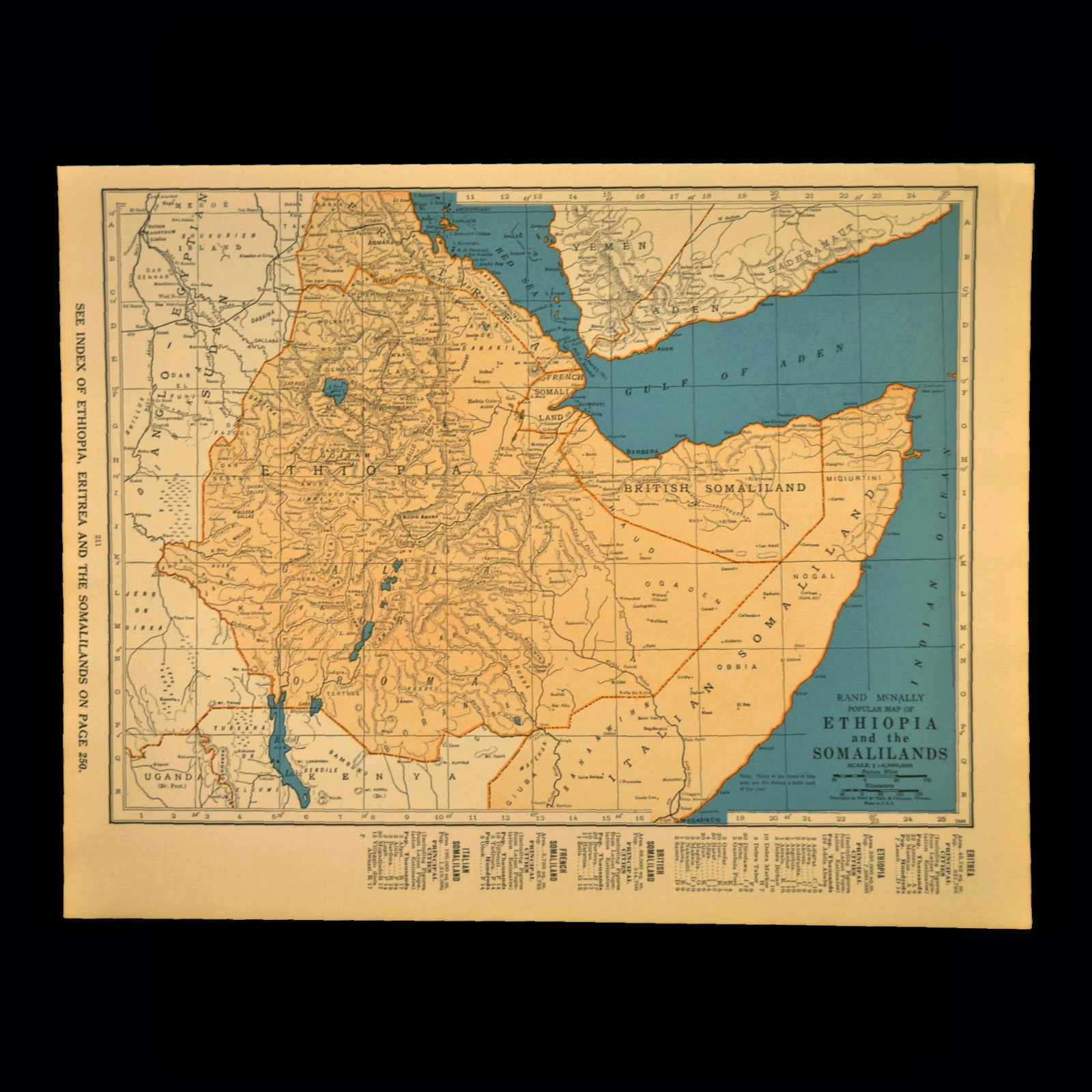 Vintage ETHIOPIA Map SOMALILANDS Old Original Somalia 1930s Antique