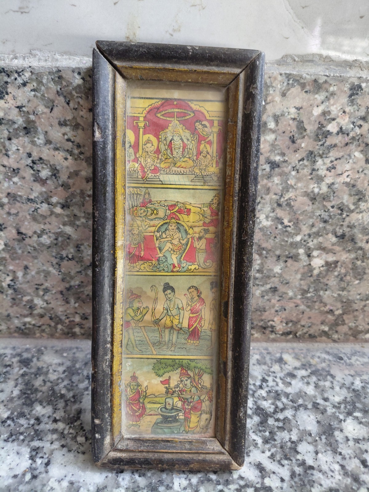 VINTAGE INDIAN HINDU GOD RELIGIOUS LORD RAM PATTACHITRA PRINT WITH WOODEN FRAME