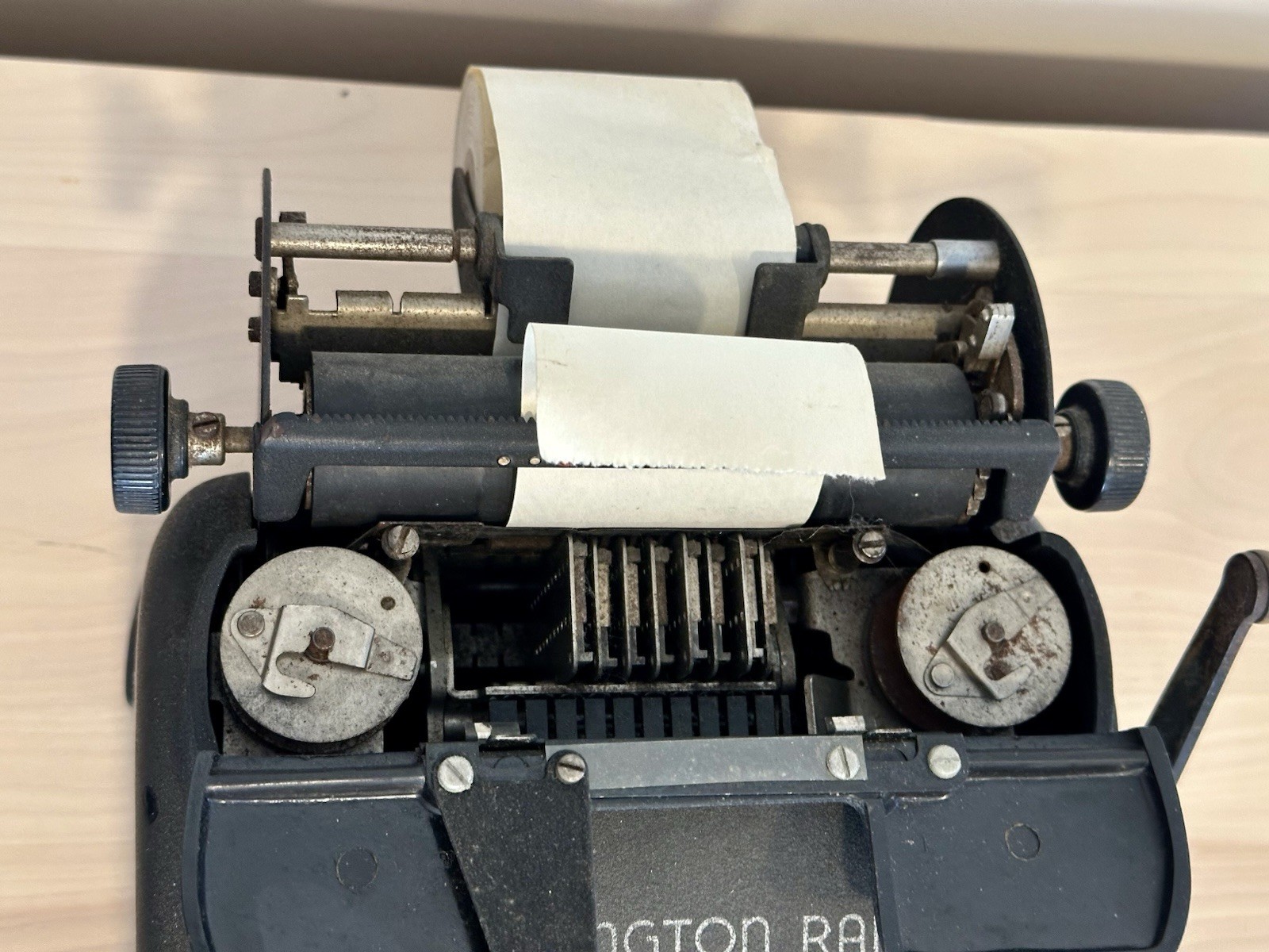 Vintage REMINGTON RAND Adding Machine w Cover 1940s Works paper included