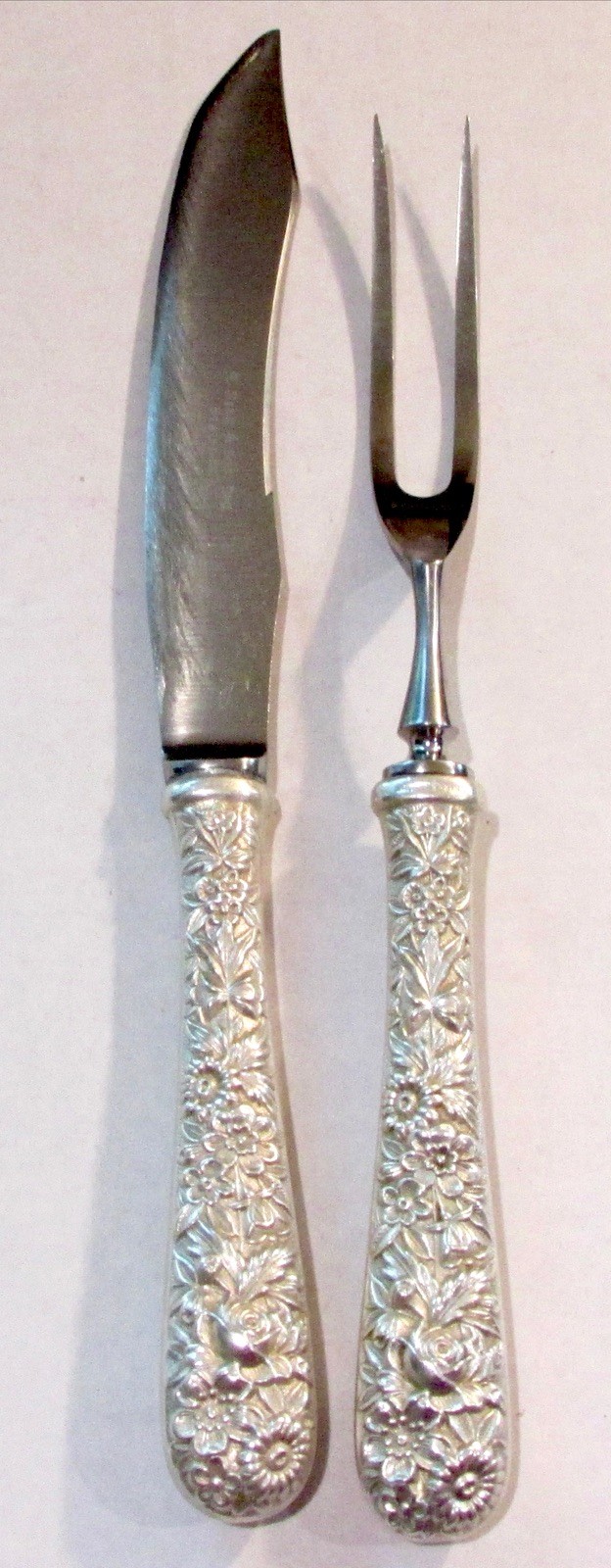 Vintage S. Kirk & Sons Repousse Sterling Small Carving Set Smooth Sides