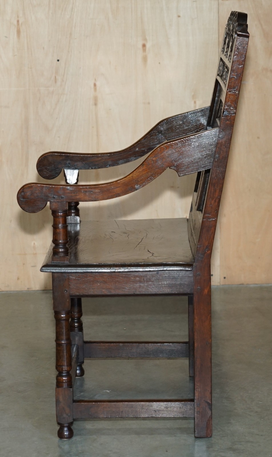 ANTIQUE EXCEPTIONALLY RARE 1677 DATED JOHN HALL ARMCHAIR NORTHERN ENGLAND OAK