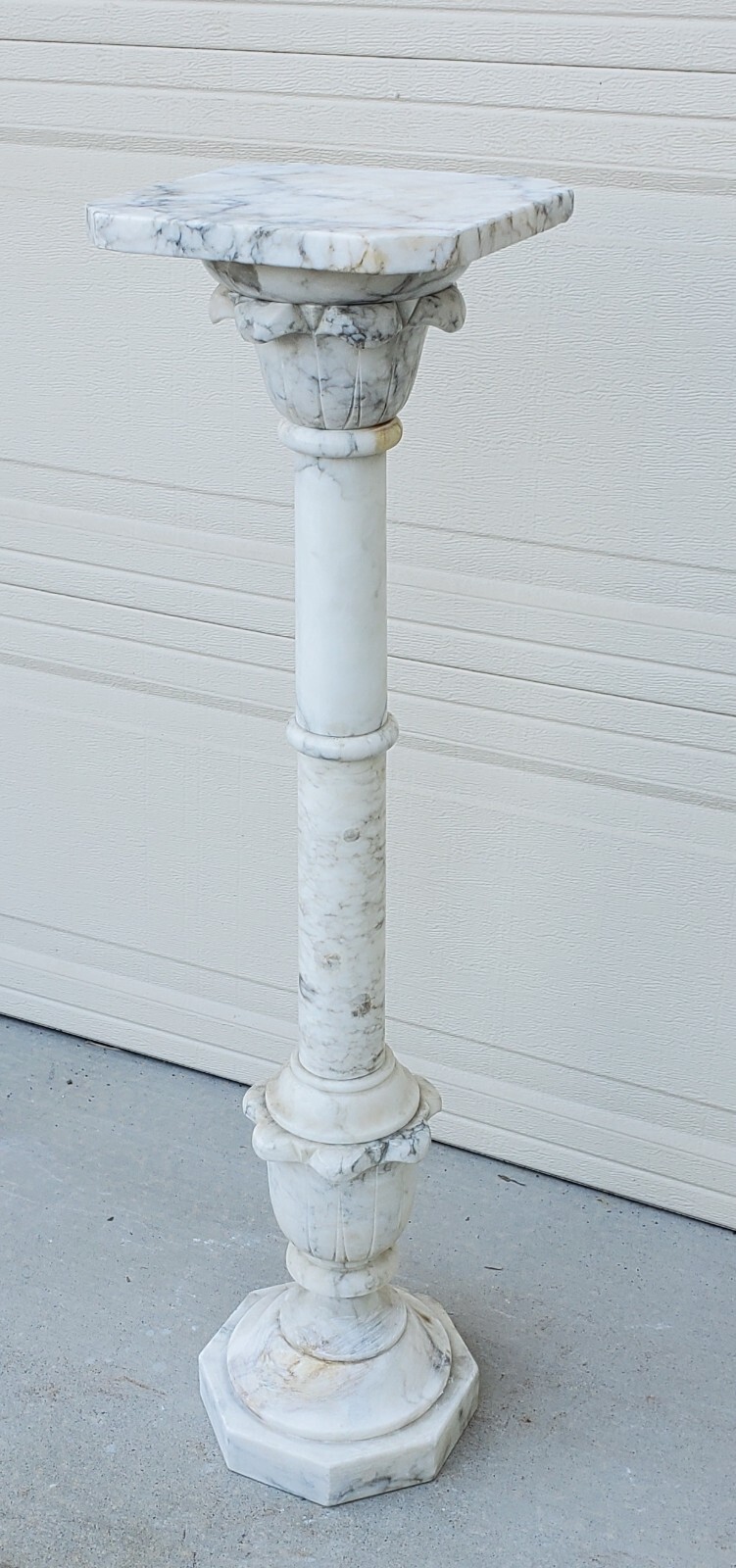 Antique Italian Calcutta Marble Carved Column Pedestal Display Plant Stand