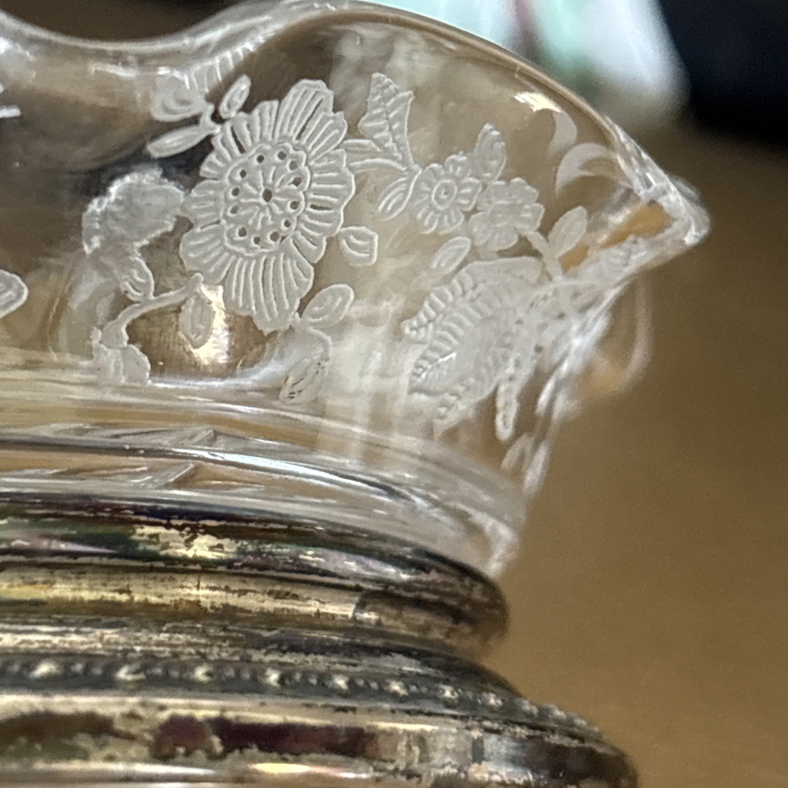 Sterling Silver Base Floral Etched Elegant Cambridge Chantilly Glass Coaster