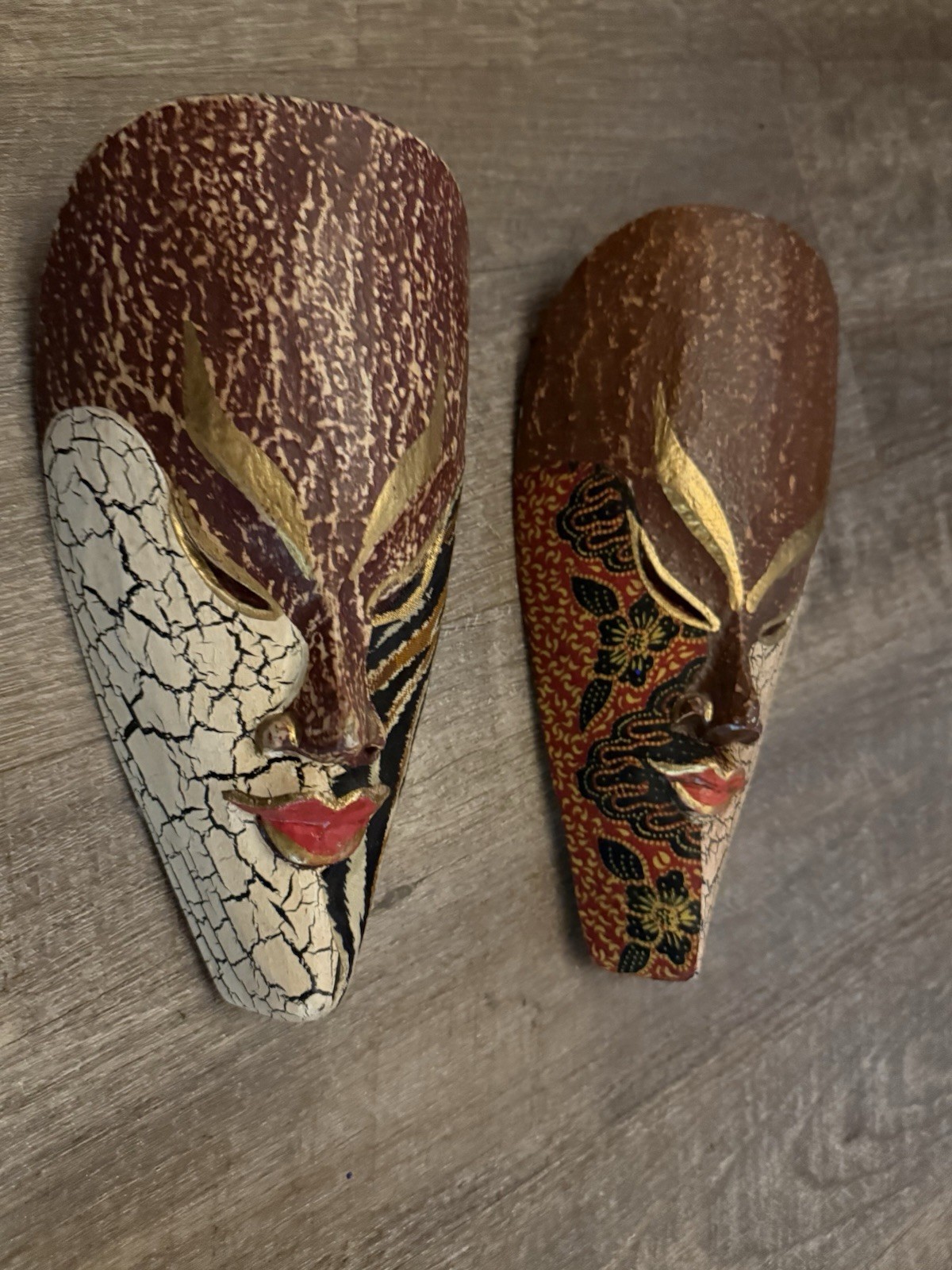 Set of 2 Bali Ethnic Tribal Wood Carved Masks By Sejati