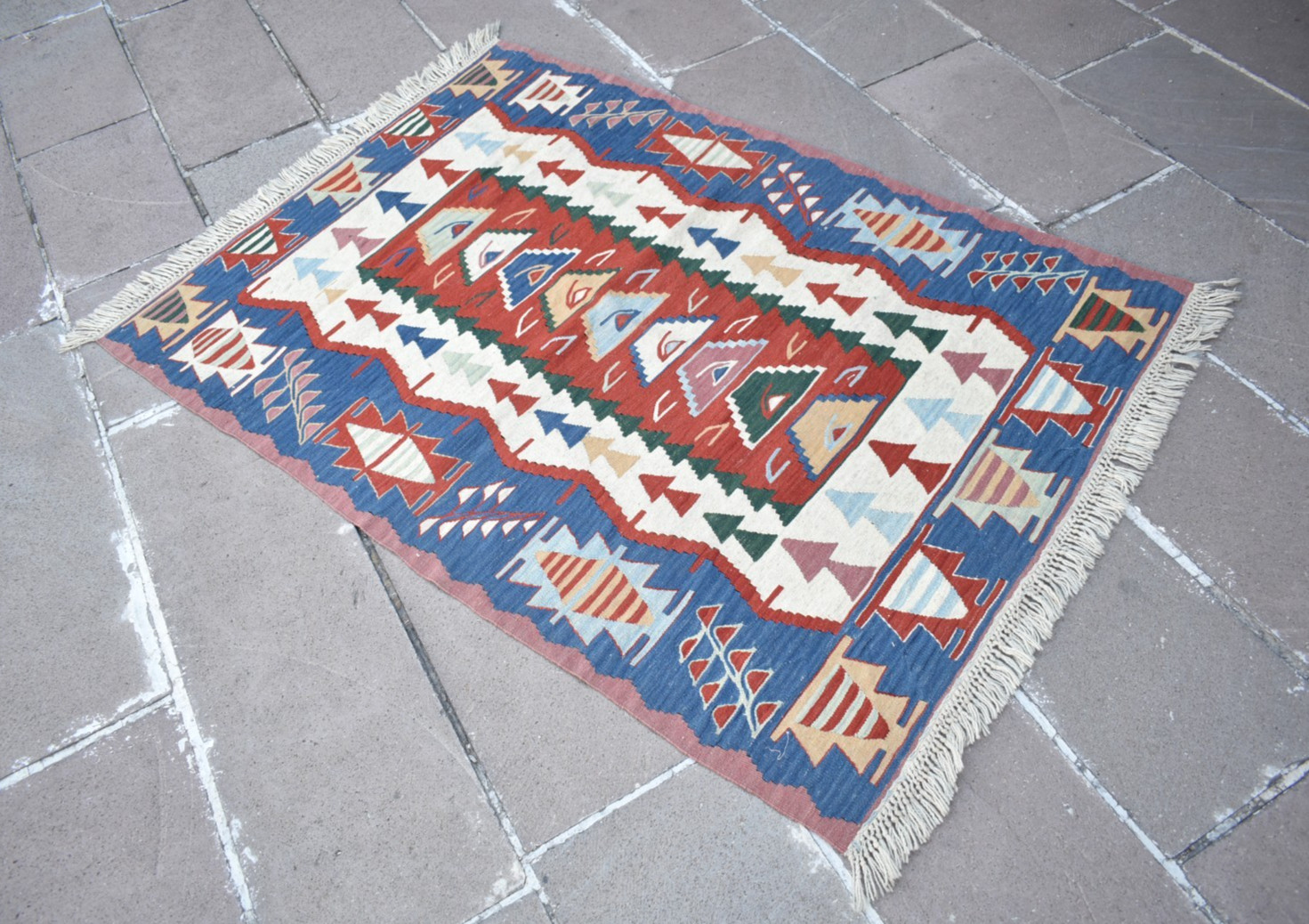 Vintage Turkish Rug 43” x 60” Flat Woven Oushak Rug Natural Color Wool Rug