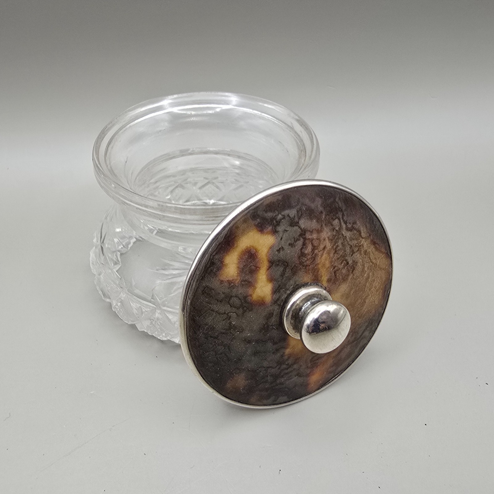 Antique Dressing Table Jar Cut Glass Silver Faux Tortoiseshell Lid GWL & Co 1922
