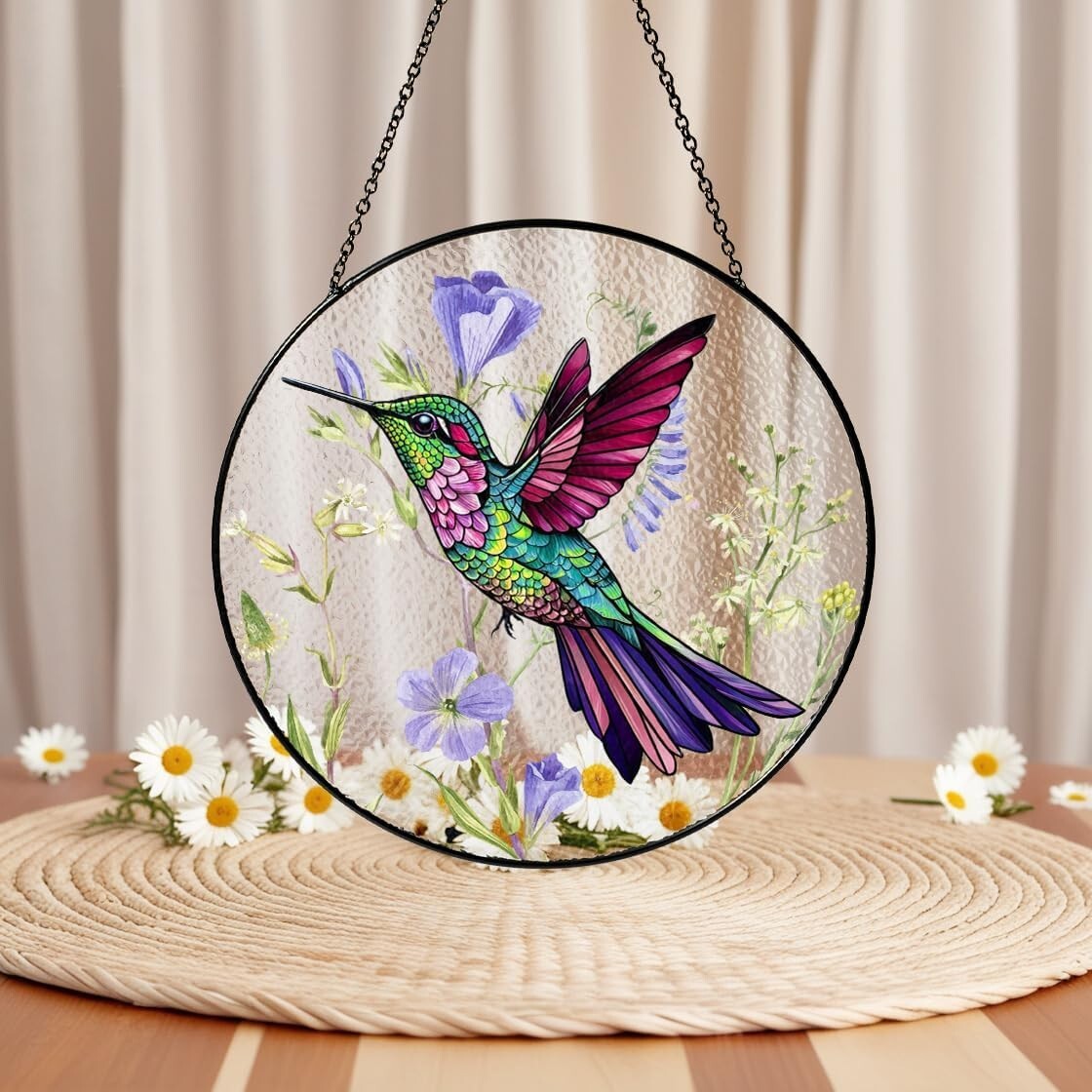 7.8″ Hummingbird Suncatcher Stained Glass Window Hanging Gifts For Women Mom