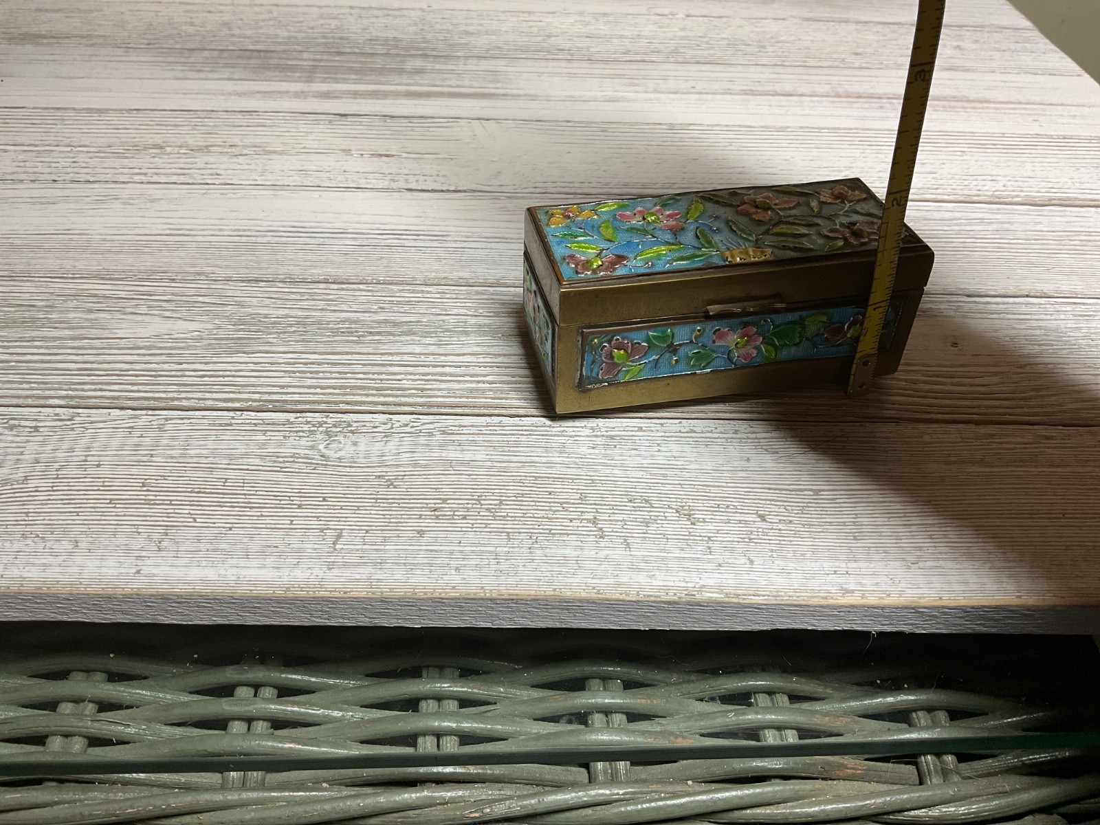Vintage Antique Chinese Cloisonné Brass Stamp Box Enamel Divided. Floral. China.
