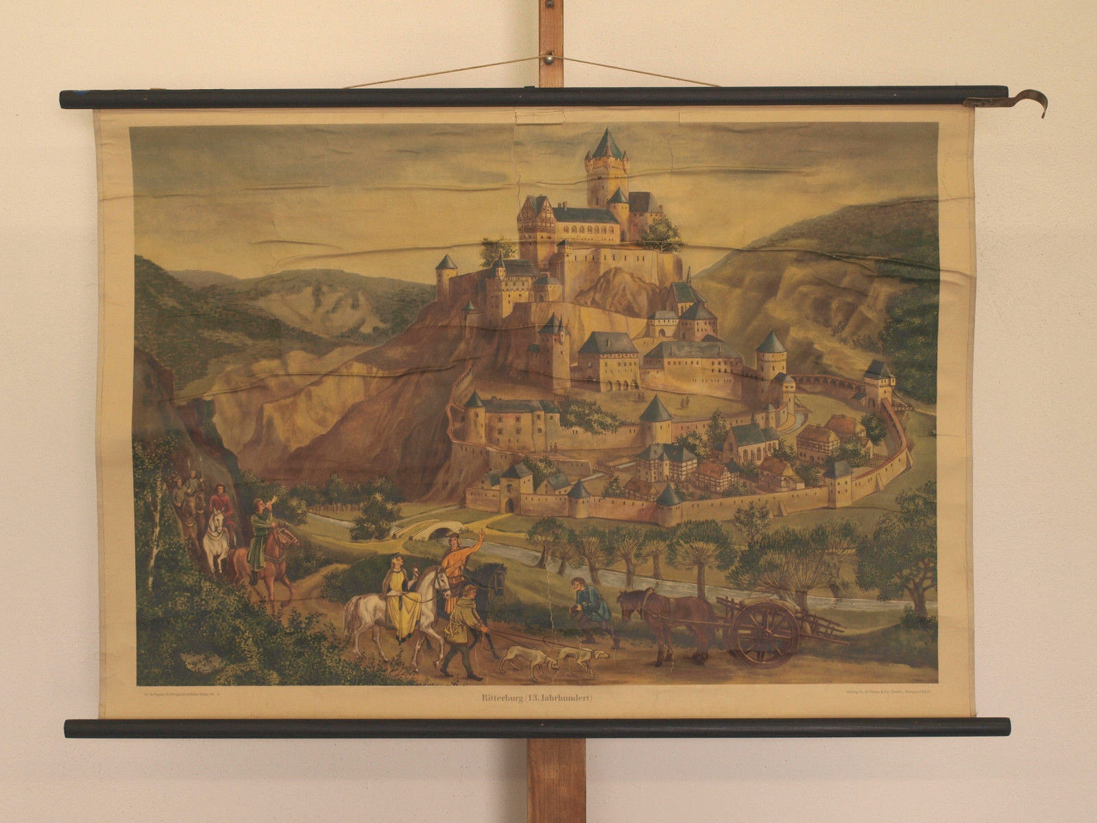 Wall Picture Knight Castle Nobility 13th Century 100×70 1953 Vintage