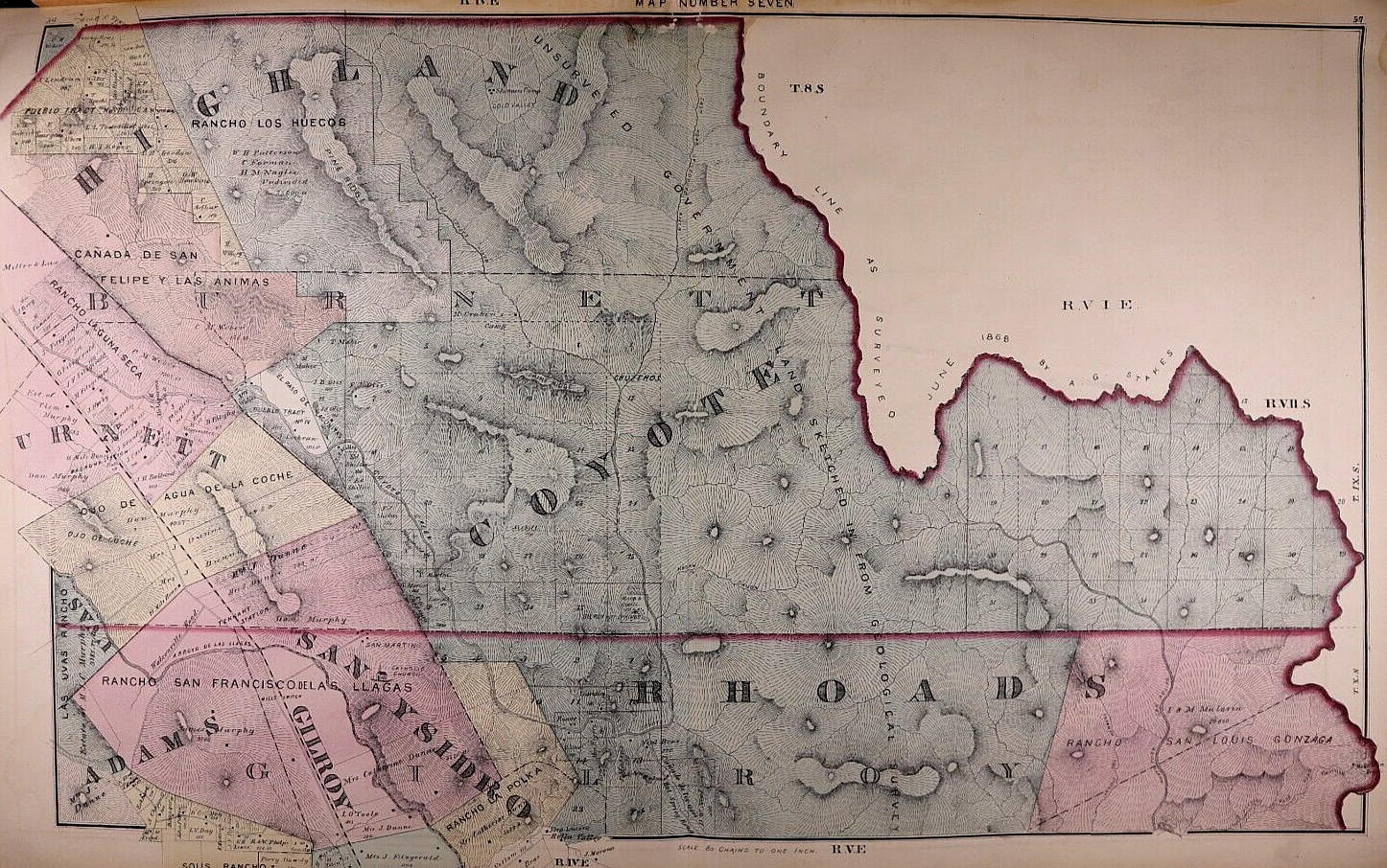 1877 Plat Map of SAN YSIDRO – RHOADS – COYOTE, SONOMA Co., CALIFORNIA (18×28)#08
