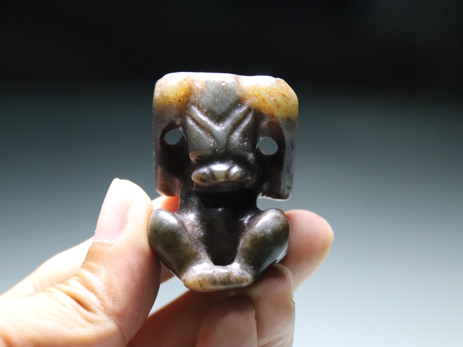 Folk Ancient Hongshan Culture Old Jade Stone Helios Sun God Amulet Pendant XP006