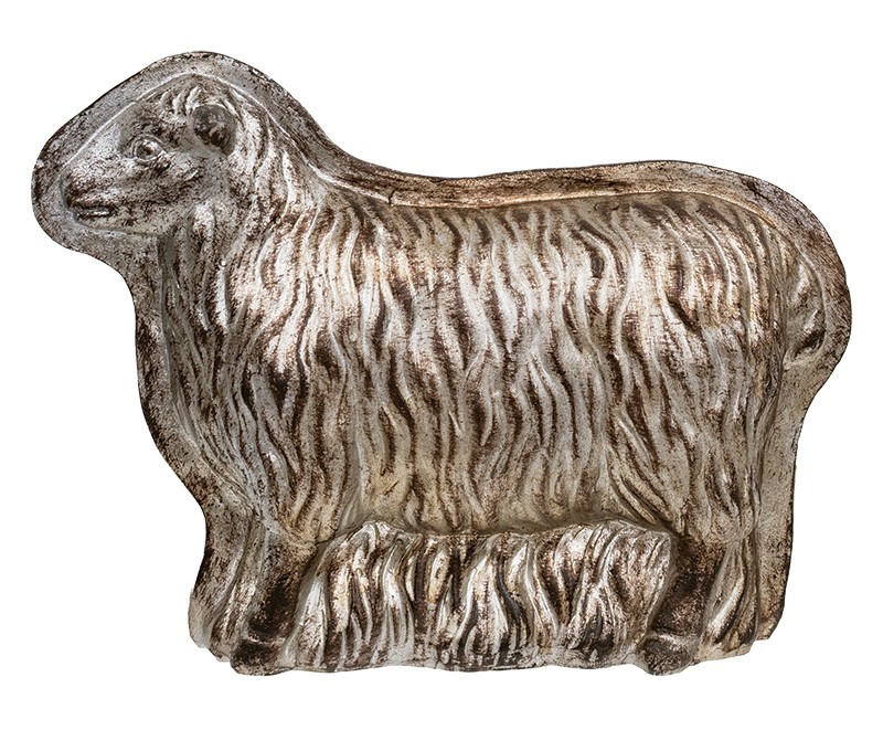 New Primitive SHEEP MOLD SILVER FINISH Resin 5.75″H x7.5″W x2.5″D NON-WORKING