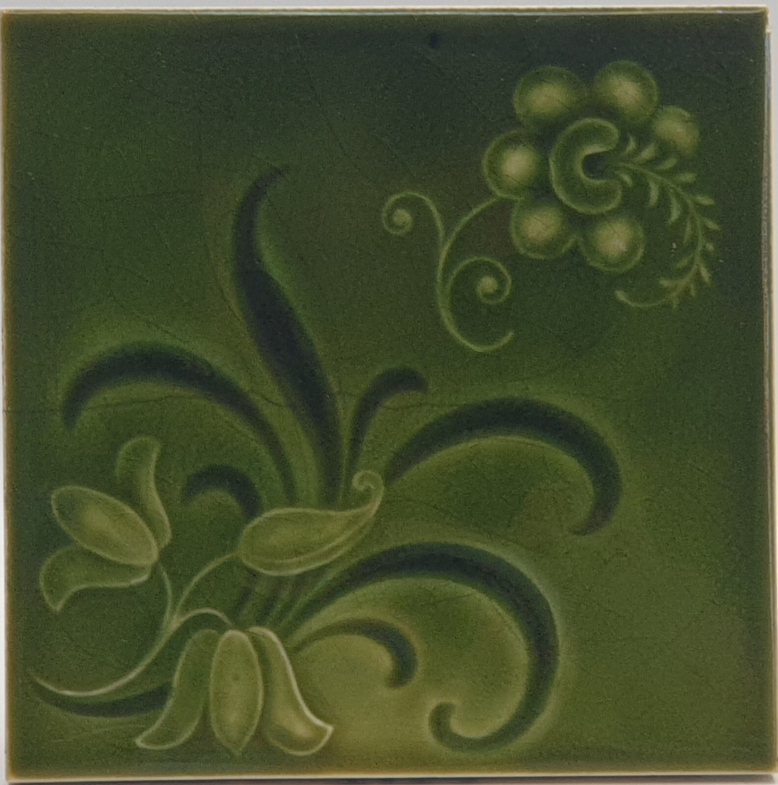 Art Nouveau Fireplace Majolica Tile Green Floral Design Henry Richards 1905 AE4