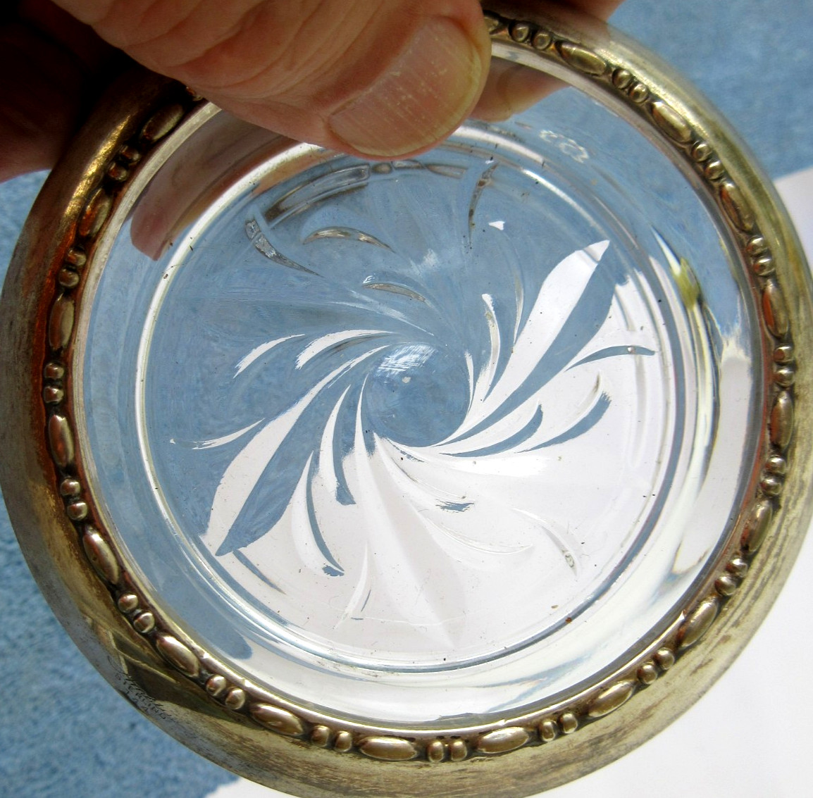 Vintage Amston #144 Sterling Silver Rimmed Glass Drink Coaster or Small Ashtray