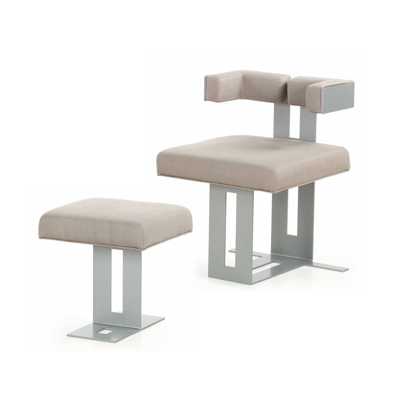 Modern Steel Upholstered Lounge Club Chair with Matching Ottoman, 21st Century