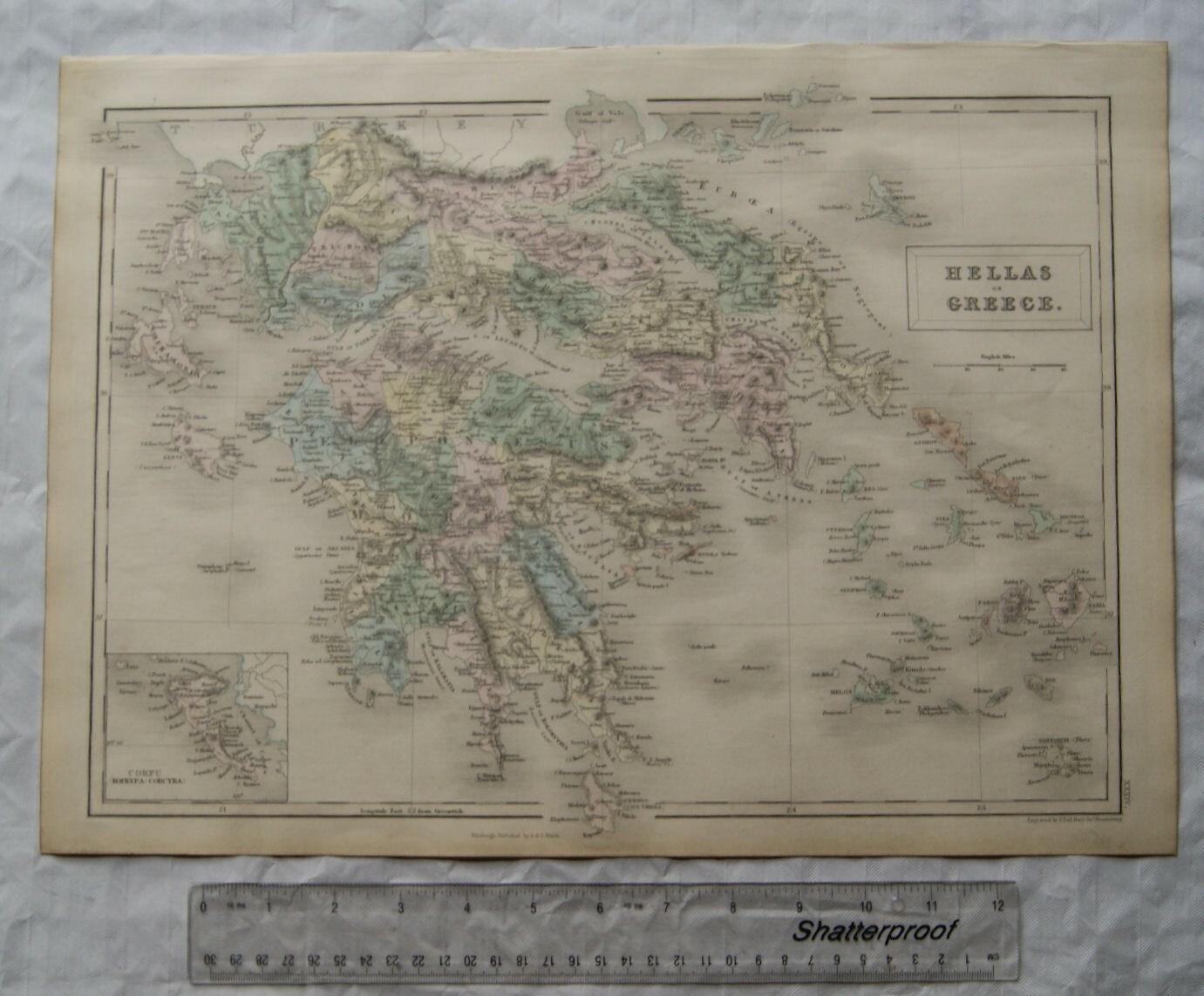 1850 Black’s steel engraved map Hellas or Greece