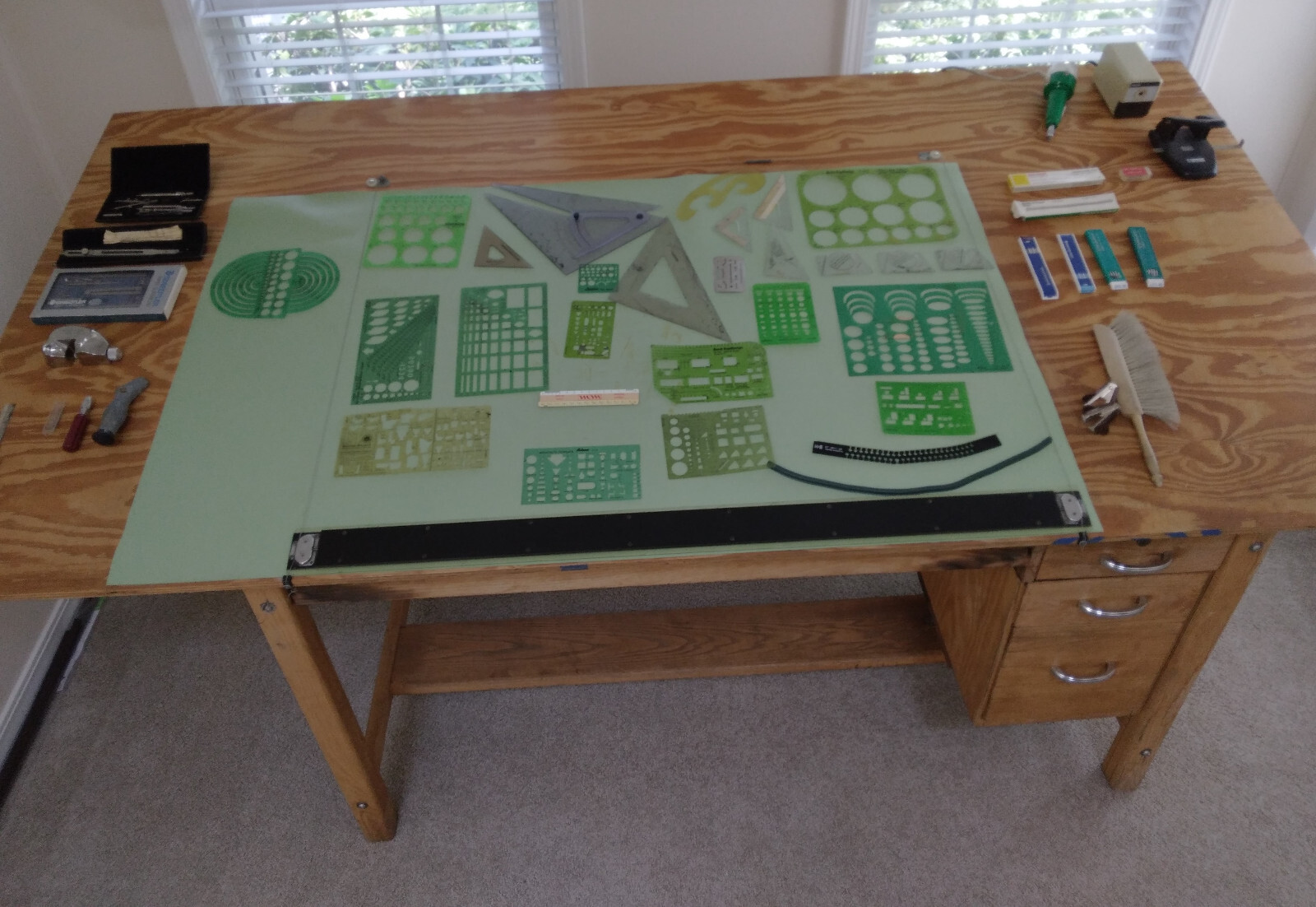Vintage ‘Mayline’ 4-Post Oak Drafting/Drawing/Craft Table with 4 drawers