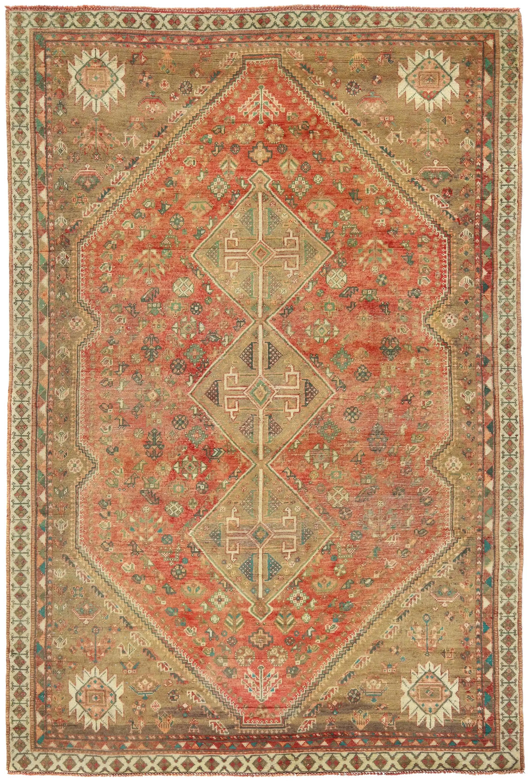 Semi-Antique Geometric Design Oriental Rug Muted Home Decor Carpet 6’3 X 9’4ft