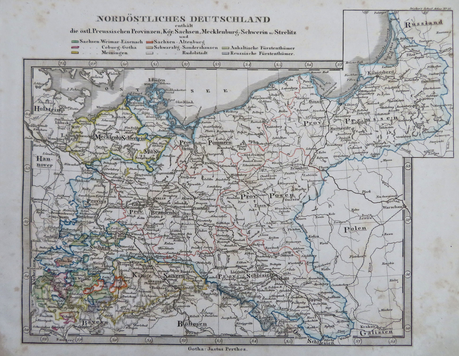 Northeastern Germany Prussia Silesia Posen Saxony Berlin 1852 Stieler map