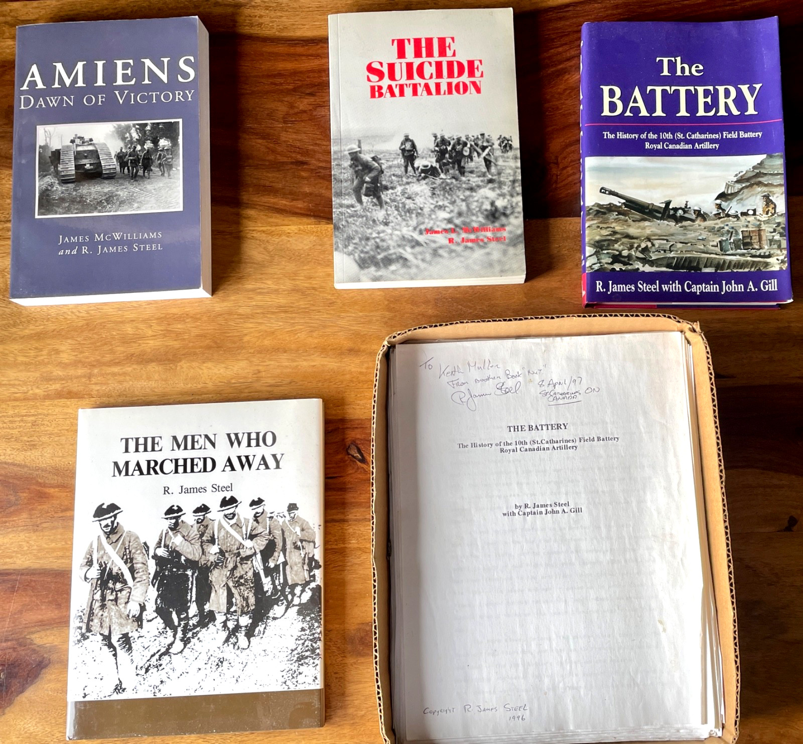 WWI Canadian Artillery Archive 4 Signed Books + Manuscript Soldier Firsthand Lot
