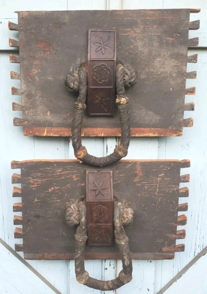 * Sea Chest Beckets Pair Bail Handle ROPE WRAPED old dry paint antique folk art