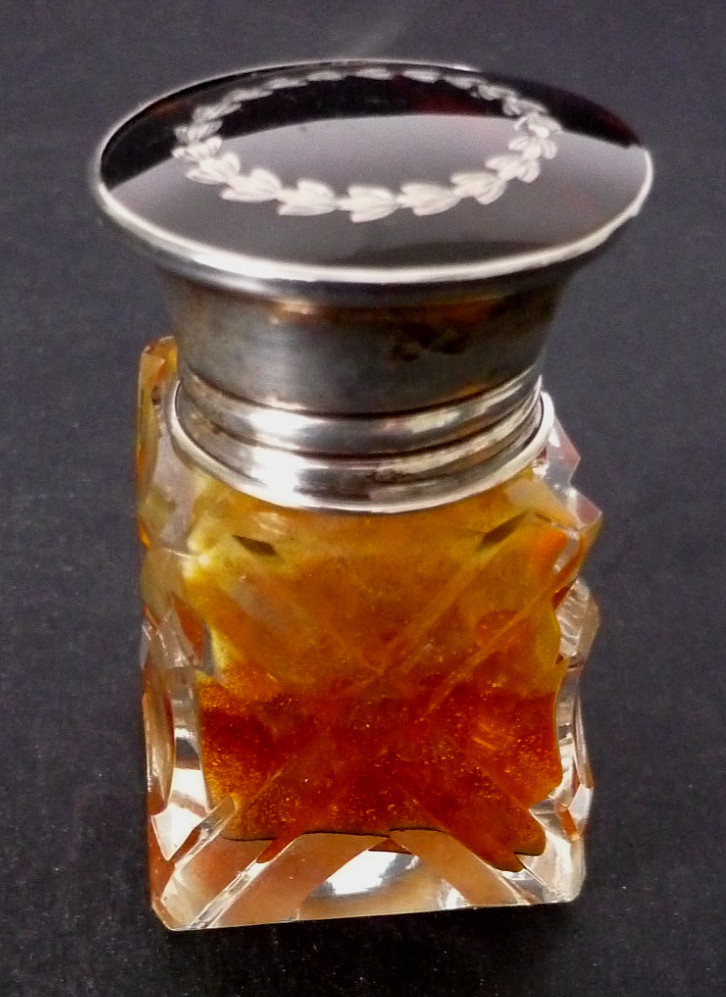 Antique 1922 Silver Smelling Salts Bottle With Pique Faux Tortoiseshell Lid