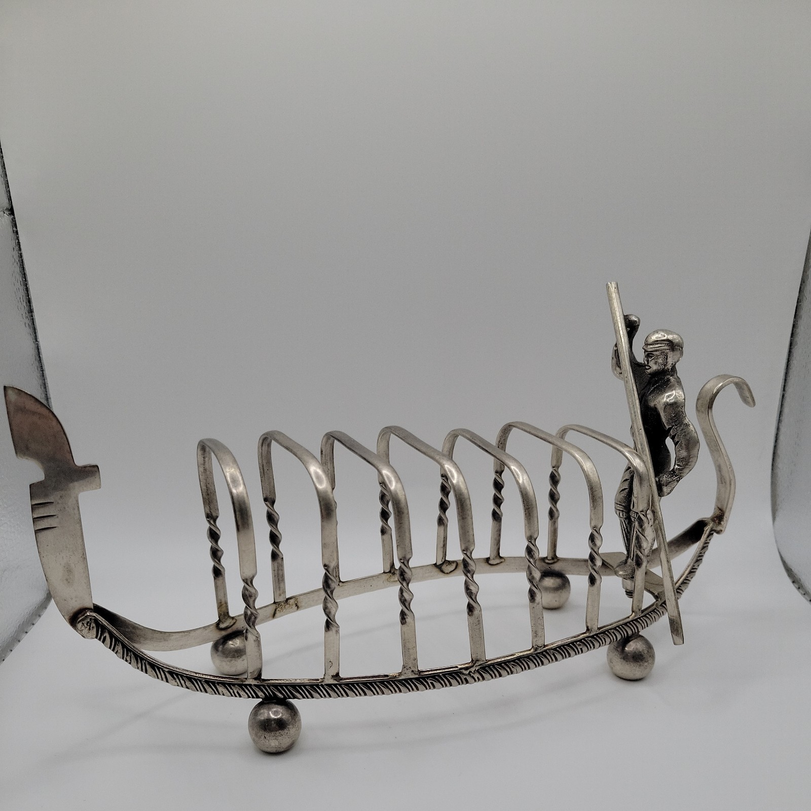 Old English Silver-Plate GondolaShape Toast Rack with Gondolier