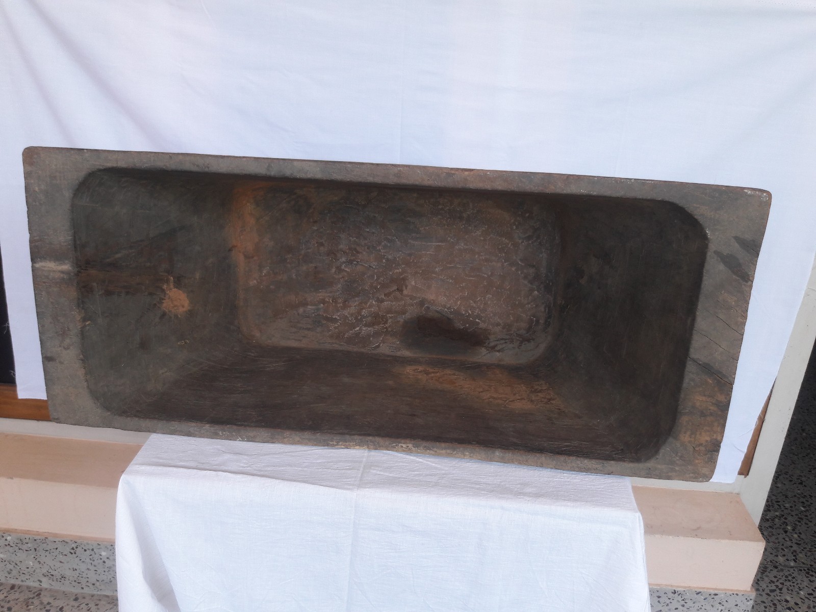Antique Primitive Large Storage Hand Carved Single Wood Trencher Dough Bowl 18c