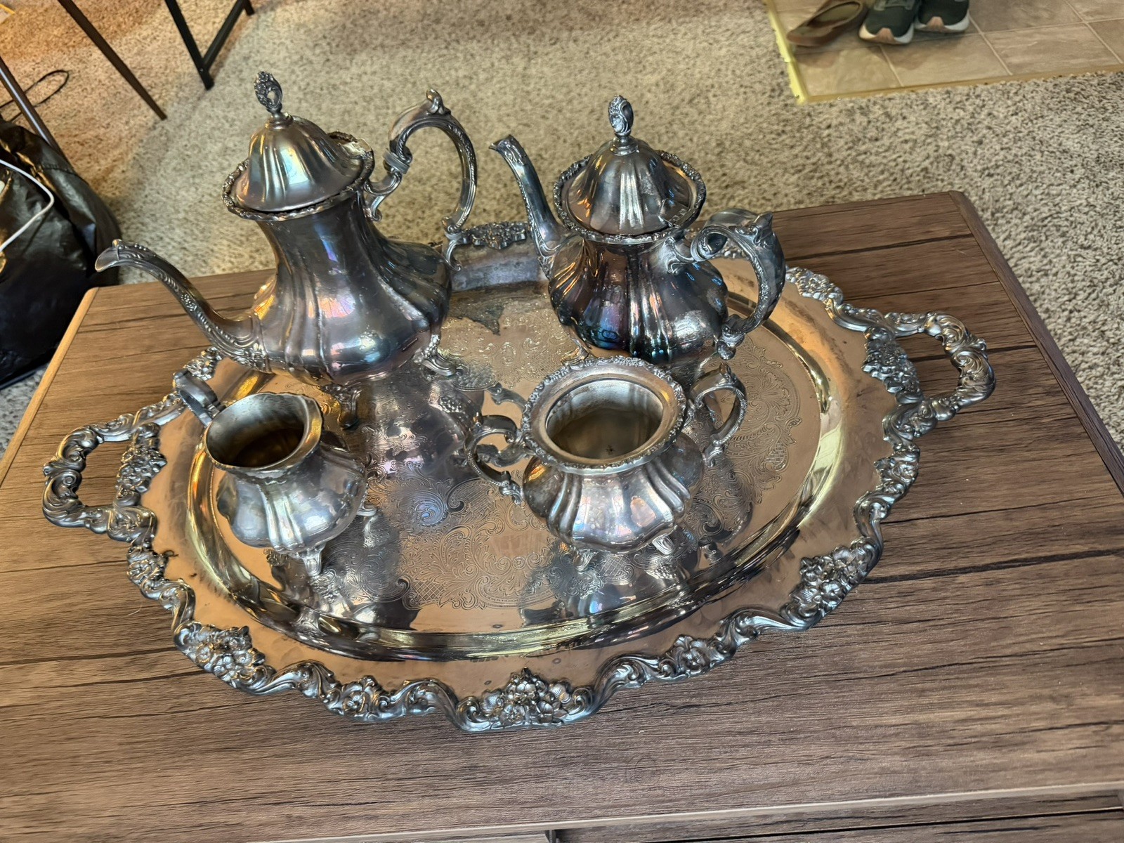 Poole EPCA 400 Lancaster Rose Silver Plated 5-Piece Tea Set All Marked “400”
