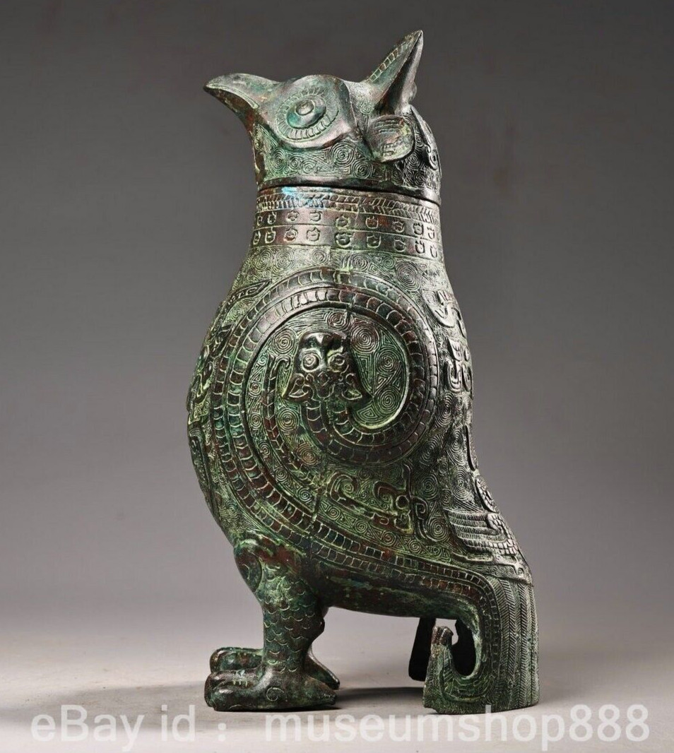 7″ Rare Old China Bronze Ware Dynasty Palace Parrot Bird Zun Sculpture