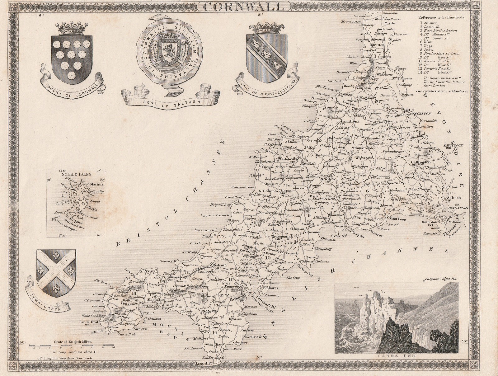 Antique Map — Cornwall, England — ca.19th century