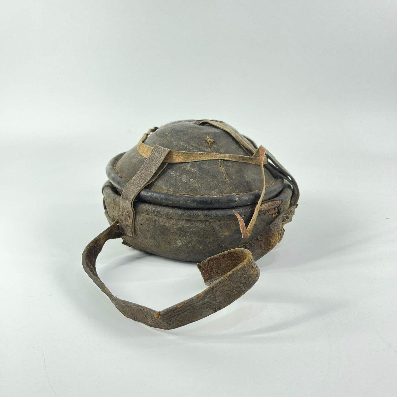 Small Mesob Lidded Leather Wrapped Lunch Basket Ethiopia