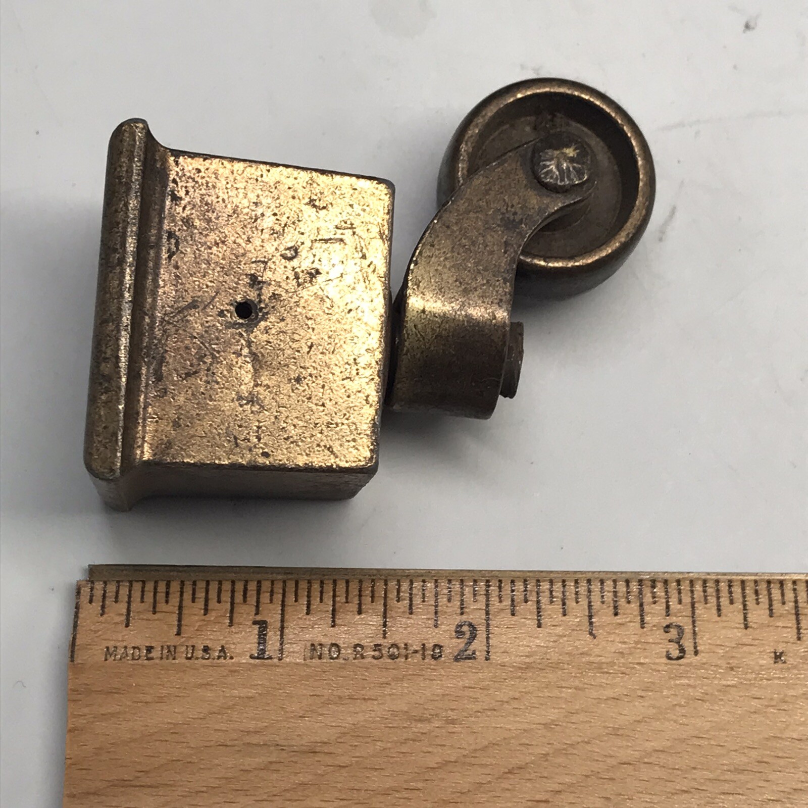 2 VTG Brass Square Cup Caster Hardware 2.5″ Tall 1″ Dia Wheel Cup 1.25″ Square