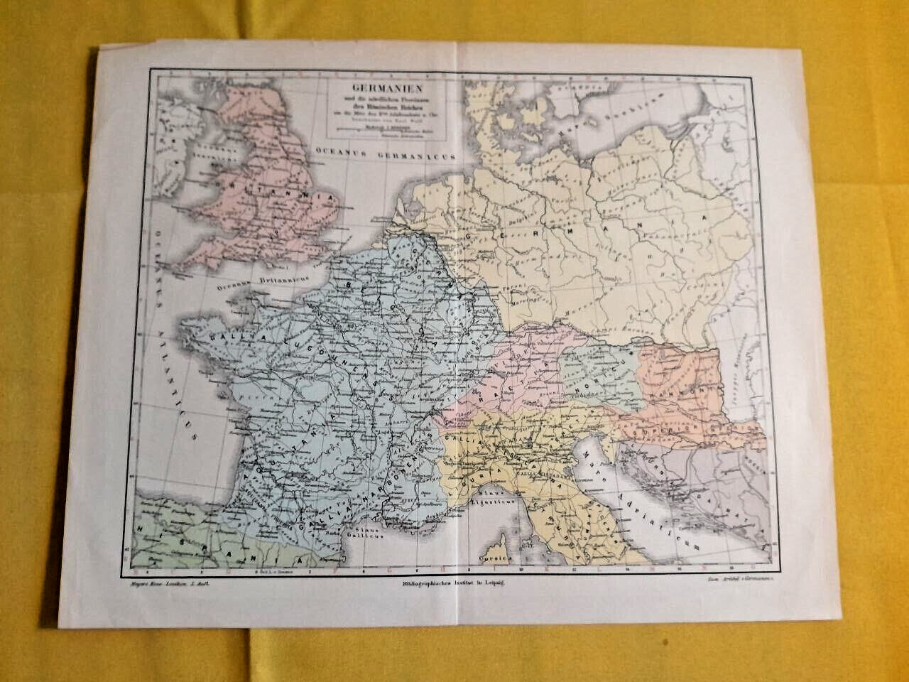 1895 GERMANY Vintage Map Northern Provinces Roman Empire ORIG. 11.5″ Color C10-6
