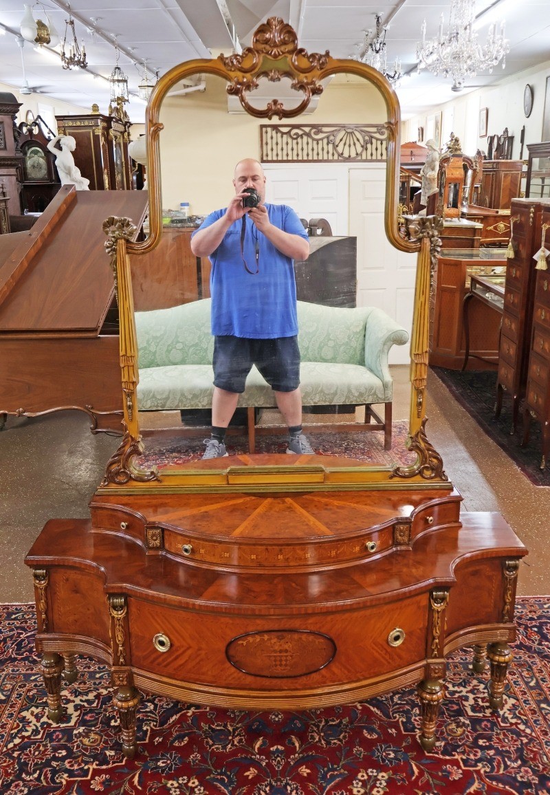 Stunning Inlaid Burl Walnut French Style Vanity Circa 1920’s