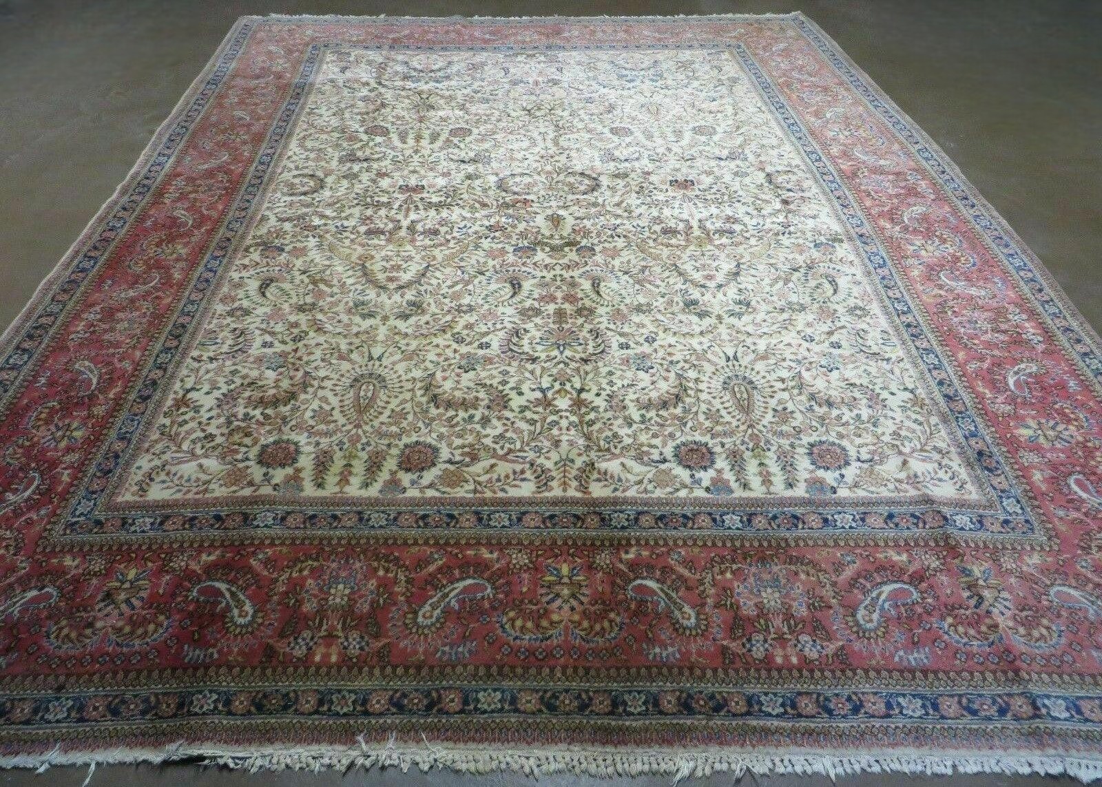 Per’sian Rug 8×10, Birds Boteh Paisleys, Cream and Red, Allover Pattern