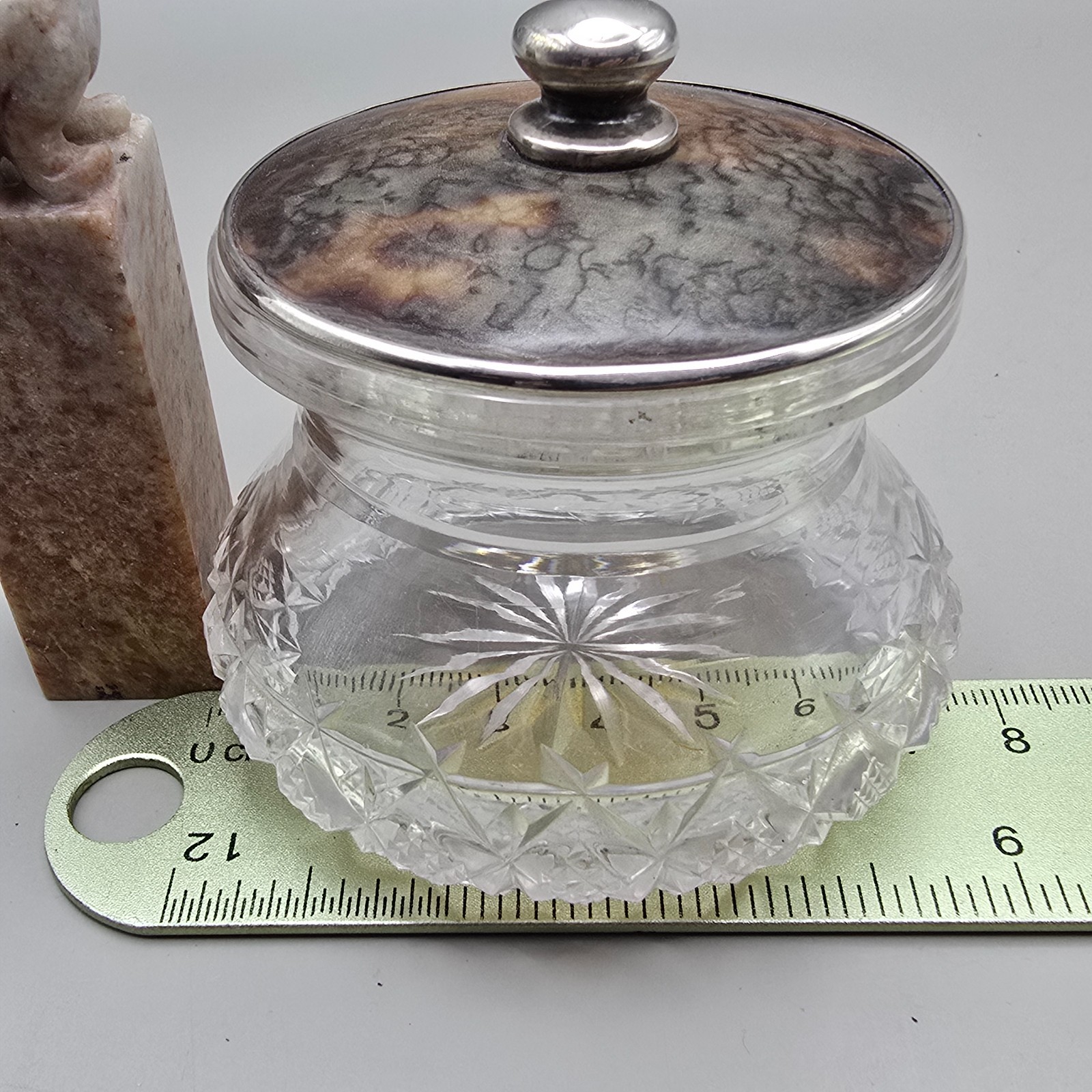 Antique Dressing Table Jar Cut Glass Silver Faux Tortoiseshell Lid GWL & Co 1922